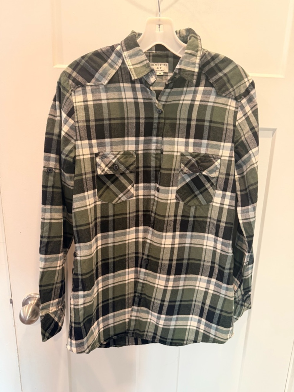 Matchstick Plaid Flannel Shirt Medium Green Button Up Cotton Casual Top